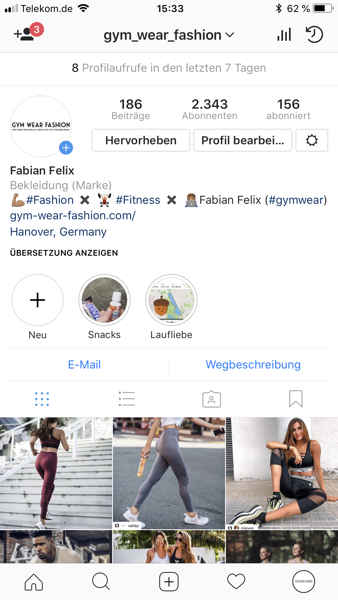 Instagram Account Gym Wear Fashion- Instagram Marketing: Instagram Followerkauf für Branding und Conversion-Generierung